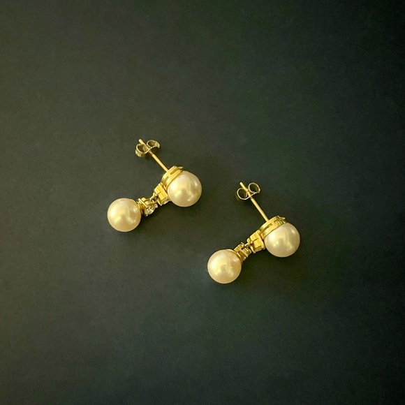 CULTURED SALTWATER PEARL AND DIAMOND EARRINGS 18K - Picture 8 of 12